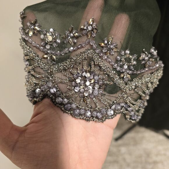 Alice + Olivia Frieda Embellished Trim Beaded Silk Dress Medium Womens Green - Picture 5 of 16